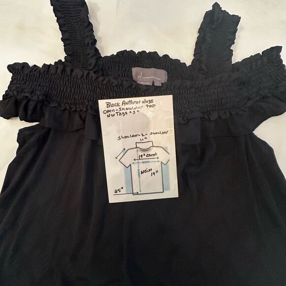Anthropologie Black Leaf Print Finn Open Shoulder Ruffle Smocked Blouse S NWT - Picture 12 of 12